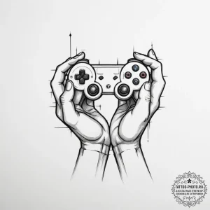 Tattoo sketch a gamer's hand blending into th... - эскиз тату (№1755036285_0, 12.08.2025 22:04) — tattoo-photo.ru