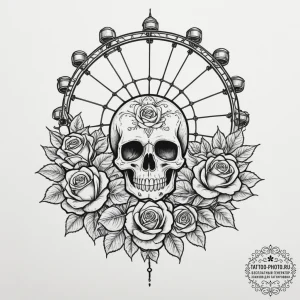 Ferris wheel, tattoo line art, chicano tattoo... - эскиз тату (№1755036490_0, 12.08.2025 22:08) — tattoo-photo.ru