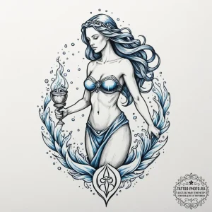Tattoo sketch aquarius's water-bearer, with t... - эскиз тату (№1755039111_0, 12.08.2025 22:51) — tattoo-photo.ru