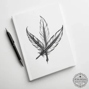 Tattoo sketch a quill pen on one, an open boo... - эскиз тату (№1755040120_0, 12.08.2025 23:08) — tattoo-photo.ru