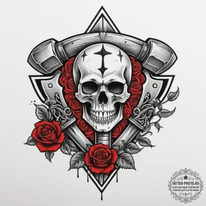 Tattoo sketch: a stylized anvil and hammer fo... - эскиз тату (№1755043554_0, 13.08.2025 00:05) — tattoo-photo.ru