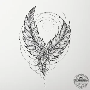 Tattoo design a feather transforming into a b... - эскиз тату (№1755044165_0, 13.08.2025 00:16) — tattoo-photo.ru