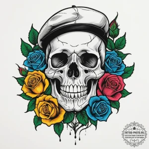 Beret, artistic tattoo sketch, vibrant colors... - эскиз тату (№1755045173_0, 13.08.2025 00:32) — tattoo-photo.ru