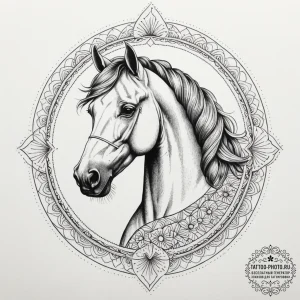Horse, artistic tattoo sketch, on a clean whi... - эскиз тату (№1755045591_0, 13.08.2025 00:39) — tattoo-photo.ru
