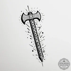 Tattoo sketch a pixelated sword or axe emergi... - эскиз тату (№1755046593_0, 13.08.2025 00:56) — tattoo-photo.ru