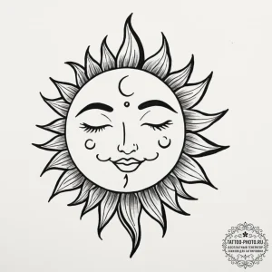 Tattoo sketch a simple, happy sun or moon wit... - эскиз тату (№1755051025_0, 13.08.2025 02:10) — tattoo-photo.ru