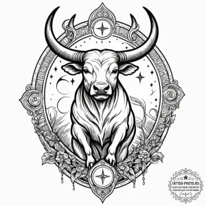 Tattoo design a taurus bull with the "hieroph... - эскиз тату (№1755052606_0, 13.08.2025 02:36) — tattoo-photo.ru