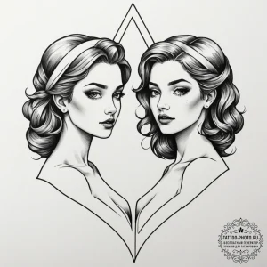 Tattoo sketch gemini twin figures, one with a... - эскиз тату (№1755053999_0, 13.08.2025 02:59) — tattoo-photo.ru