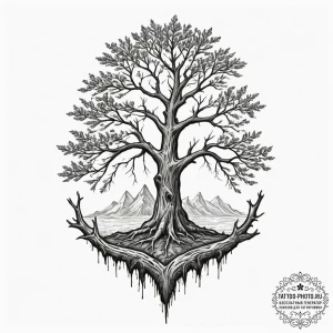 Tattoo sketch a detailed texture of a tree ba... - эскиз тату (№1755054996_0, 13.08.2025 03:16) — tattoo-photo.ru