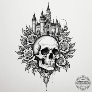 Tattoo design a shadowy castle on a hill unde... - эскиз тату (№1755056589_0, 13.08.2025 03:43) — tattoo-photo.ru