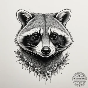 Raccoon, concept art for tattoo, black and wh... - эскиз тату (№1755058181_0, 13.08.2025 04:09) — tattoo-photo.ru