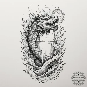 A shot of a glass of water, with a fizzing an... - эскиз тату (№1755058781_0, 13.08.2025 04:19) — tattoo-photo.ru