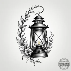 Tattoo sketch a stylized lantern illuminating... - эскиз тату (№1755062172_0, 13.08.2025 05:16) — tattoo-photo.ru
