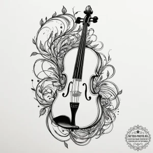 Tattoo sketch a violin whose strings turn int... - эскиз тату (№1755063370_0, 13.08.2025 05:36) — tattoo-photo.ru