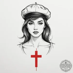 Beret, concept art for tattoo, bold outlines,... - эскиз тату (№1755064564_0, 13.08.2025 05:56) — tattoo-photo.ru
