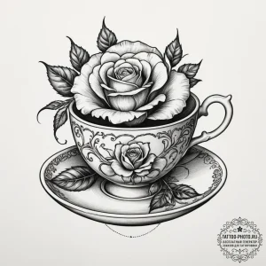 Tattoo sketch a small, elegant teacup with a... - эскиз тату (№1755065365_0, 13.08.2025 06:09) — tattoo-photo.ru