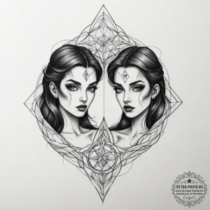 Tattoo sketch gemini twin figures created fro... - эскиз тату (№1755065962_0, 13.08.2025 06:19) — tattoo-photo.ru