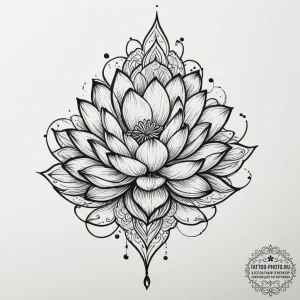Tattoo sketch a lotus flower with two buds gr... - эскиз тату (№1755066958_0, 13.08.2025 06:35) — tattoo-photo.ru
