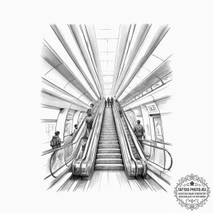 People commuting on the escalators of a moder... - эскиз тату (№1755068951_0, 13.08.2025 07:09) — tattoo-photo.ru
