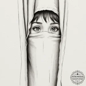 A close-up of a child's face peeking from beh... - эскиз тату (№1755070147_0, 13.08.2025 07:29) — tattoo-photo.ru