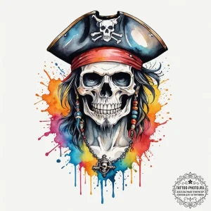 Pirate, tattoo sketch design, watercolor tatt... - эскиз тату (№1755071742_0, 13.08.2025 07:55) — tattoo-photo.ru