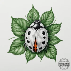 A detailed macro shot of a ladybug on a green... - эскиз тату (№1755072142_0, 13.08.2025 08:02) — tattoo-photo.ru