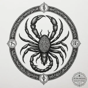 Tattoo design a scorpio scorpion with the "de... - эскиз тату (№1755072541_0, 13.08.2025 08:09) — tattoo-photo.ru