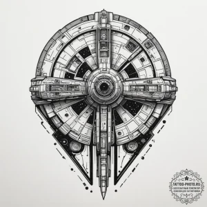 The millennium falcon, tattoo drawing outline... - эскиз тату (№1755072939_0, 13.08.2025 08:15) — tattoo-photo.ru