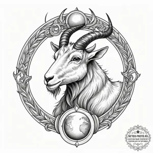 Tattoo design a capricorn goat-fish, with sat... - эскиз тату (№1755073539_0, 13.08.2025 08:25) — tattoo-photo.ru