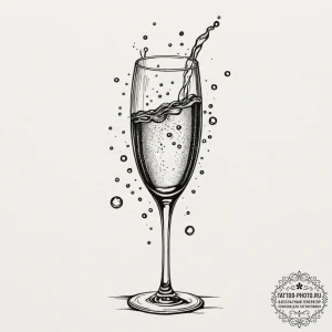 A shot of a glass of champagne, with bubbles... - эскиз тату (№1755074735_0, 13.08.2025 08:45) — tattoo-photo.ru