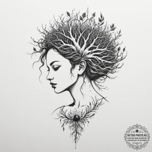 Tattoo sketch: a combination of a woman's sil... - эскиз тату (№1755074932_0, 13.08.2025 08:48) — tattoo-photo.ru