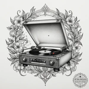 Tattoo design two halves of a classic record... - эскиз тату (№1755076326_0, 13.08.2025 09:12) — tattoo-photo.ru