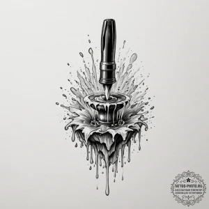 Fountain pen with an ink spill, tattoo sketch... - эскиз тату (№1755078519_0, 13.08.2025 09:48) — tattoo-photo.ru