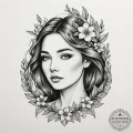 A serene tattoo sketch of the goddess lada, h... - эскиз тату (№1755079524_0, 13.08.2025 10:05) — tattoo-photo.ru