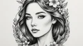 A serene tattoo sketch of the goddess lada, h... - эскиз тату (№1755079524_0, 13.08.2025 10:05) — tattoo-photo.ru