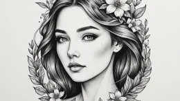 A serene tattoo sketch of the goddess lada, h... - эскиз тату (№1755079524_0, 13.08.2025 10:05) — tattoo-photo.ru