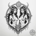Tattoo sketch gemini figures as ancient shama... - эскиз тату (№1755079722_0, 13.08.2025 10:08) — tattoo-photo.ru
