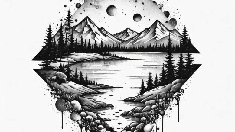 Tattoo design a glitching landscape that melt... - эскиз тату (№1755080521_0, 13.08.2025 10:22) — tattoo-photo.ru
