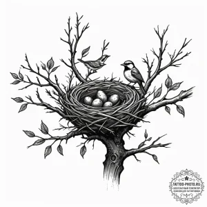 Tattoo design a tree branch with two birds' n... - эскиз тату (№1755083508_0, 13.08.2025 11:11) — tattoo-photo.ru