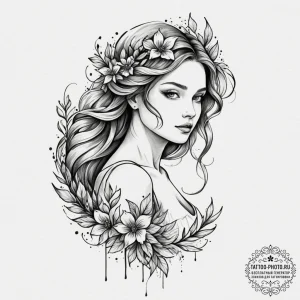 Tattoo design a graceful virgo maiden, her fo... - эскиз тату (№1755084307_0, 13.08.2025 11:25) — tattoo-photo.ru