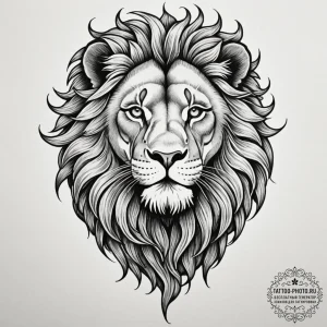 Tattoo sketch a lion's head, serene yet fierc... - эскиз тату (№1755084703_0, 13.08.2025 11:31) — tattoo-photo.ru