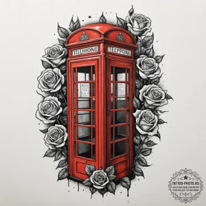 An old-fashioned red telephone box on a londo... - эскиз тату (№1755092230_0, 13.08.2025 13:37) — tattoo-photo.ru
