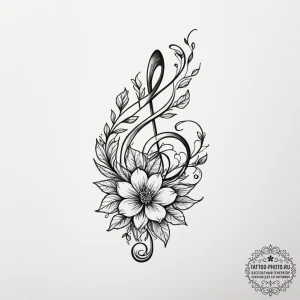 Tattoo sketch a flower whose stem is a musica... - эскиз тату (№1755093611_0, 13.08.2025 14:00) — tattoo-photo.ru
