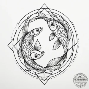Tattoo design pisces fish in an abstract, ove... - эскиз тату (№1755093807_0, 13.08.2025 14:03) — tattoo-photo.ru