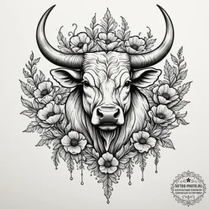 Tattoo design a taurus bull's head emerging f... - эскиз тату (№1755095190_0, 13.08.2025 14:26) — tattoo-photo.ru