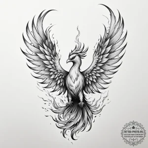 Phoenix rising from ashes (already there, but... - эскиз тату (№1755097751_0, 13.08.2025 15:09) — tattoo-photo.ru