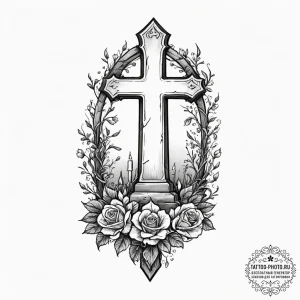 Tattoo sketch a stylized graveyard with a lon... - эскиз тату (№1755097947_0, 13.08.2025 15:12) — tattoo-photo.ru