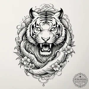 Saber-toothed tiger, ink illustration for tat... - эскиз тату (№1755100141_0, 13.08.2025 15:49) — tattoo-photo.ru