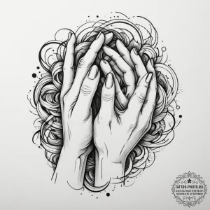 Tattoo sketch a minimalist outline of two han... - эскиз тату (№1755100955_0, 13.08.2025 16:02) — tattoo-photo.ru