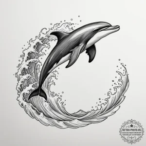 Tattoo design a graceful dolphin, leaping fro... - эскиз тату (№1755104712_0, 13.08.2025 17:05) — tattoo-photo.ru